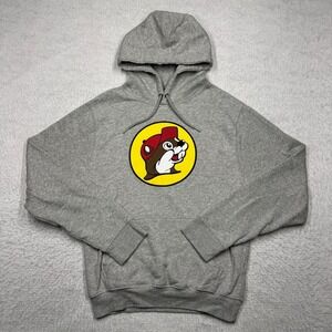 Buc-ees Graphic Pullover Hoodie Sweatshirt‎ Gray Kangaroo Pocket Adult Size S